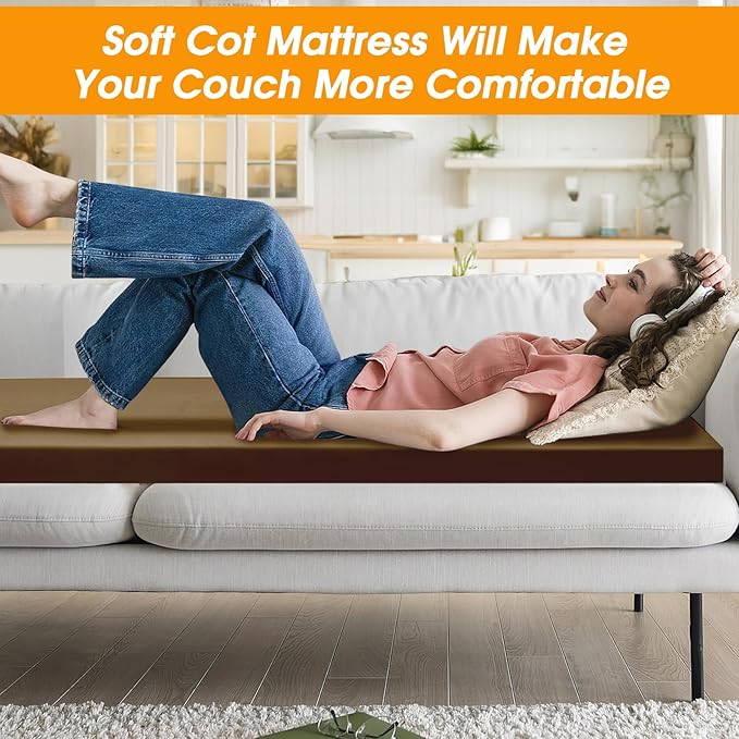 CYMULA Camping Cot Mattress 2in Memory Foam Sleeping Pad,Soft Warm Non-Slip Camping Mattress Topper with Retaining for Adults,Portable Roll up Pad for Travel(only Mattress)