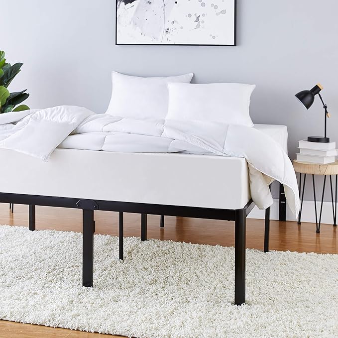 Amazon Basics Heavy Duty Non-Slip Sturdy Bed Frame with Steel Slats, No Box Spring Needed, Noise Free, Easy Assembly, 18" H, Full, Black