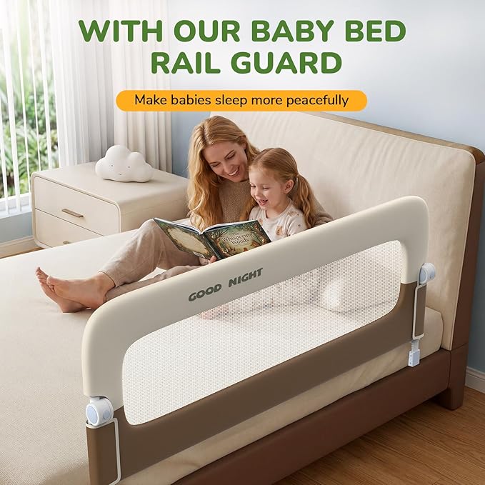 Bed Guard Rail for Toddlers - 59" Adjustable Heights & Folding up Portable Bed Railing for Baby - Toddler Bed Rails Guard for Crib, Twin, Bunk,Full Size, Queen & King Bed
