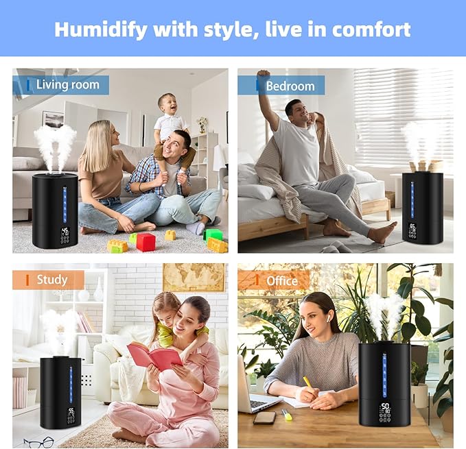 Coolfiqu 6L Humidifiers for Bedroom Large Room Home,Cool and Warm Humidifier for Baby and Plants Hot Mist Top Fill Desk Humidifier Oil Diffuser,Quiet,Auto Mode,360°Nozzle-Midnight Black(2026 Upgraded)