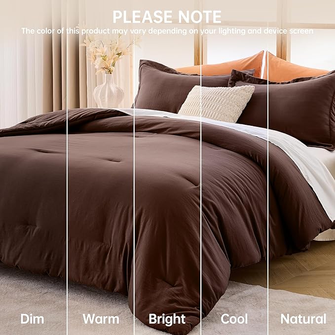 MUXHOMO Queen Comforter Set, All Season Ultra Soft Down Alternative Bedding - 3 Piece Lightweight Bed Set Includes 1 Comforter (90"x90") and 2 Pillow Shams (20"x26"), Dark Brown