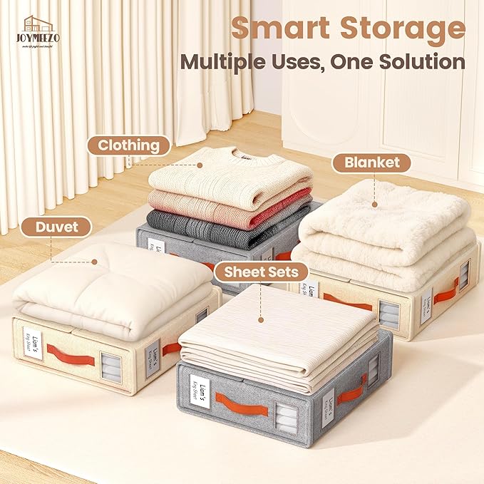 6 Pack Bed Sheet Organizers and Storage(King &Queen Size) with an Elastic Strap, Foldable Closet Linen Sheet Storage Container, Sheet Set Box for Blanket, Duvet Cover and Pillowcase, Grey