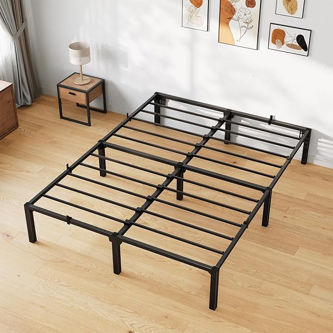 14 Inch Full Metal Bed Frame, Heavy Duty Metal Platform Bed Frame with Reinforced Slats Support, 800 Lbs Load Capacity, Noise Free, No Box Spring Needed and Screws , Tool-Free Assembly Bed Frame