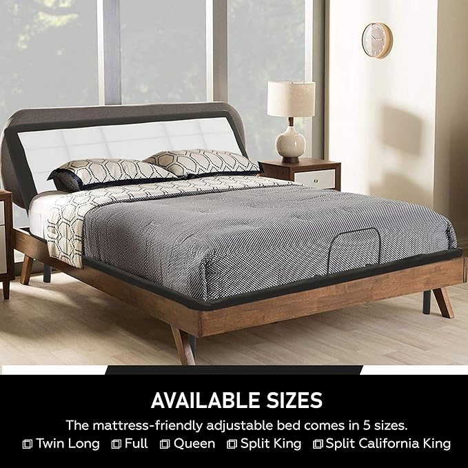 Greaton 15-inch Adjustable Bed Frame with Decorative Fabrics | Head Inclining with Wired Remote, Protective Foot Retainer Bar, 12-inch Patented Screw-in Durable Legs, Twin XL, White