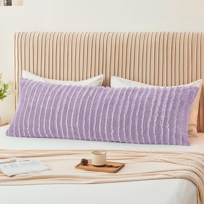 BEDELITE Body Pillow Cover with Zipper Closure, Decorative Boho Fleece Pillowcase 20 x 54 Inches, Luxury Fluffy Plush Long Body Pillow Pillowcase for All Seasons(Lavender-Boho)