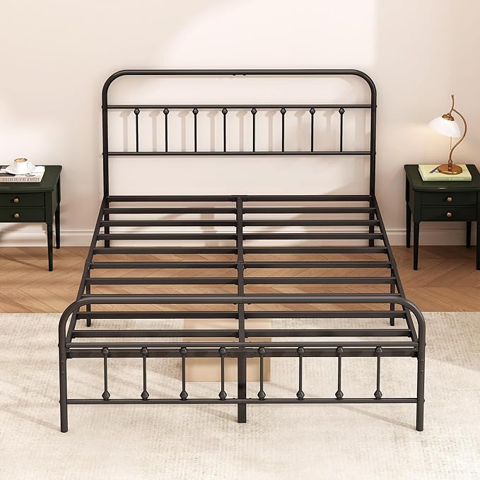 Kujielan Metal Bed Frame - Structurally Stable Heavy Duty Steel Slat Supported Queen Bed Frames,No Box Spring Needed for Easy Removal and Transport.