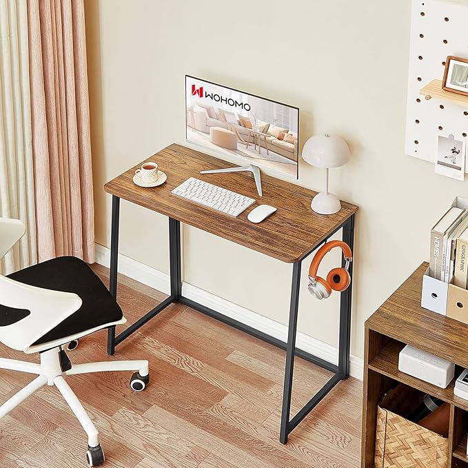 WOHOMO Folding Desk for Small Spaces, 31.5 Inch Foldable Computer Desks, Small Desk for Home Office, Study, Bedroom, Space Saving Writing Work Computer Table, Easy to Fold, Rustic Walnut