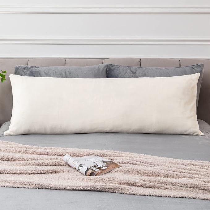 BEDELITE Body Pillow Cover with Zipper Closure, Super Soft and Cozy Fuzzy Fleece Pillowcase 20 x 54 Inches, Luxury Fluffy Plush Long Body Pillow Pillowcase for All Seasons(Off White)