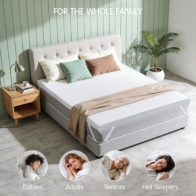 Subrtex Mattress Topper Cover (Only Cover) Mattress Protector Bedding Rayon Made from Bamboo Removable Mattress Encasement Mattress Cover with Zipper (2 Inch, White, Twin)
