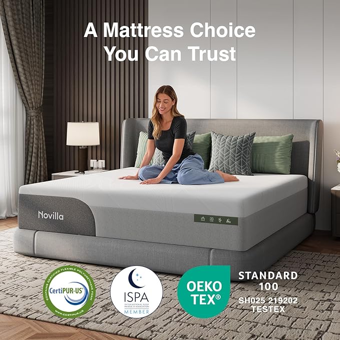 Novilla 10 Inch Mattress Queen Size, Gel-Infused Bliss Cooling Memory Foam Mattress Queen in a Box with Cool-Touch Nylon Cover, Motion Isolation & Ergonomic Support with CertiPUR-US Certified Foam