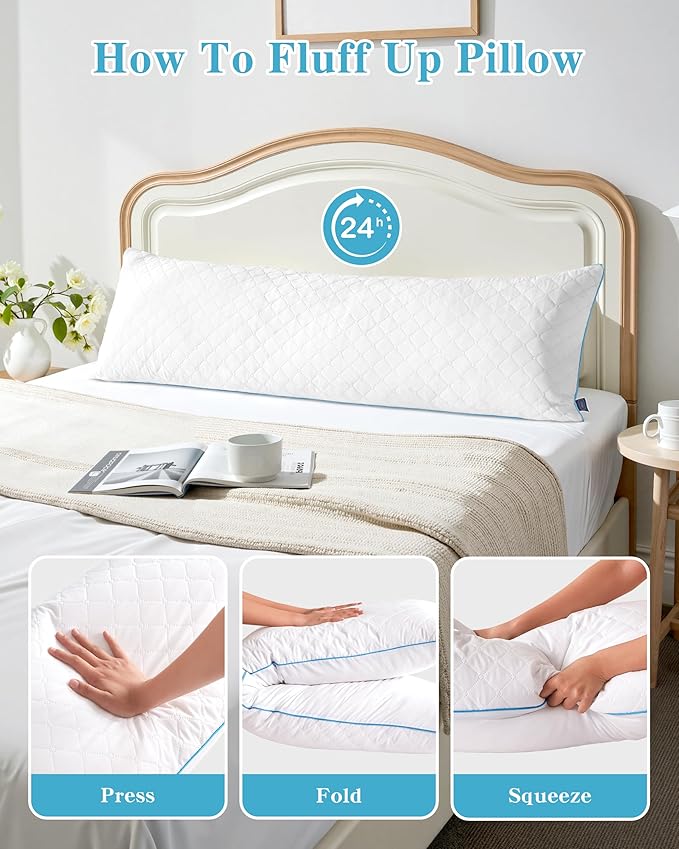 YZ HOME Long Body Pillow for Adults - Firm Body Pillow Insert with Shredded White Memory Foam, Adjustable Height, Soft Support for Side Sleeping, Pregnant Women, Washable (White, 20x54 Inch)