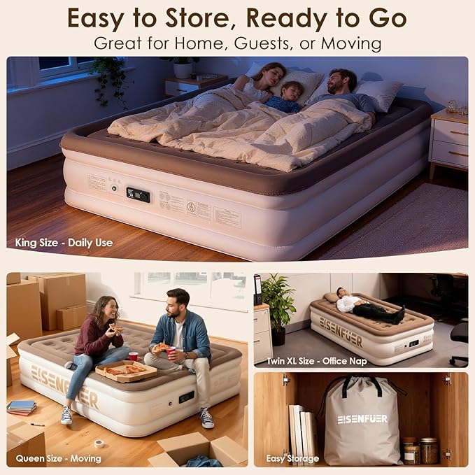 Air Mattress Full with Built-in Pump – 18" Raised Inflatable Bed with High Speed Built-in Pump, Stable and Durable, colchón inflable, Carry Bag, Cozy Guest Air Bed for Sleepovers, Glamping, Moving