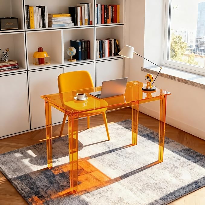 Acrylic Desk, Clear Modern Writing Table for Home Office (Orange, Nomal)