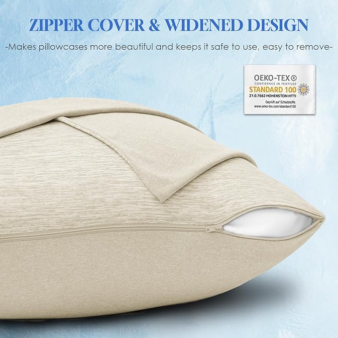 CHOSHOME Cooling Pillow Cases Zipper Pillow Covers Q-Max > 0.45 Zippered Pillowcases for Hot Sleepers, Soft, Breathable, Skin-Friendly, 2 Pack (King, 20"x36", Beige)