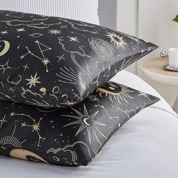 EXQ Home Satin Pillowcase for Hair and Skin King - Black Printed Silk Pillowcase 2 Pack 20x40 inches - Satin Pillow Cases Set of 2 with Envelope Closure, Gifts for Women Men