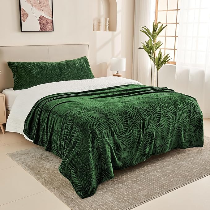 SOCHOW Body Pillow Cover 21x54 Inches, Super Soft and Cozy Leaves Textured Fleece Long Body Pillowcase with Zipper Closure,1 Pack, Olive Green