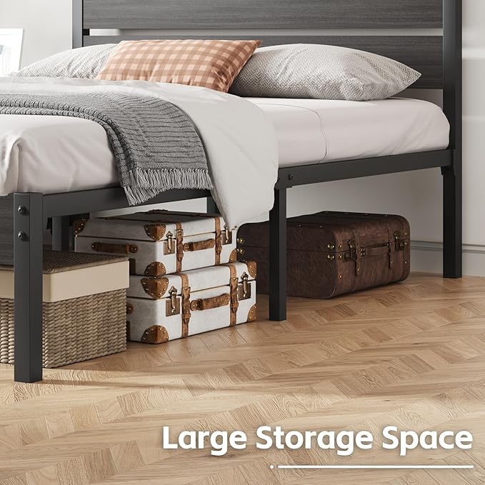 Fluest Full Bed Frame with Headboard and Footboard, Metal Platform Bed Frame with Under Bed Storage, All-Metal Support System, No Box Spring Needed, Easy Assembly,Rustic Grey