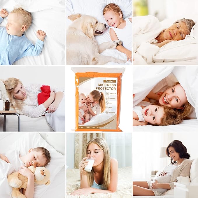 Sufdari Full Size Waterproof Mattress Protector, Fitted Sheet Style Mattress Cover with 18" Deep Pocket, Washable and Comfortable - Orange