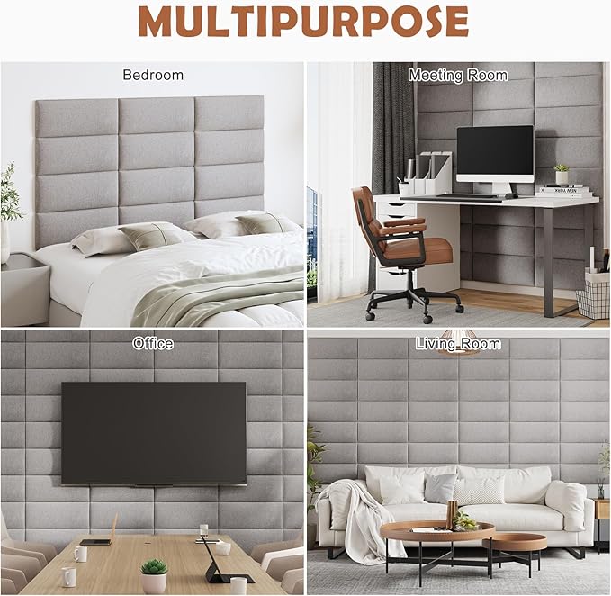 IFNOW Upholstered Wall Mounted Headboard, 3D Soundproof Wall Panels Peel and Stick for King Size, Reusable and Removable Tufted Bed Headboard in Medium Grey (12 Panels, 10" x 24")