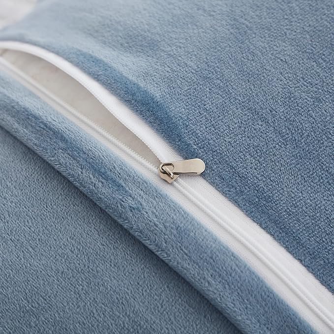 JAUXIO Faux Fur Fluffy Body Pillow Cover Luxury Textured Vertical Stripe Plush Decorative Body Pillowcase, Ultra Soft and Cozy Zipper Closure 21 x 54 Inches, Dusty Blue
