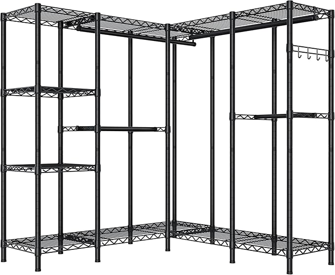 Golpart Heavy Duty Garment Rack Clothes Rack,Large Metal Closet Organizer System Storage Wardrobe,Freestanding Clothing Rack with Adjustable Wire Shelves& Hang Rods,MaxLoad 1100lbs