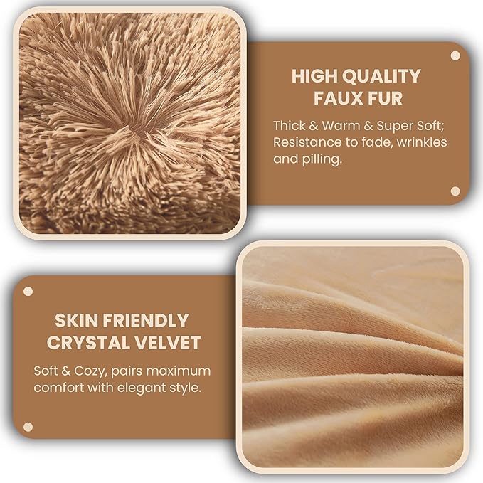 MEGO Shaggy Plush Body Pillow Cover, Camel Faux Fur Fluffy Body Pillowcase, 20x54 Fuzzy Full Body Pillow Case, Furry Long Big Throw Pillow Sham with Zipper for Home Bedding Couch Living Room Camel