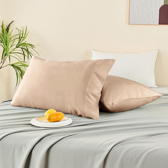 BEDELITE Pillow Cases Standard Size Set of 2, Rayon Derived from Bamboo, Cooling Pillow Cases for Hot Sleepers & Night Sweats, Breathable and Silky Soft Envelope Pillowcases(Taupe, 20"x26")