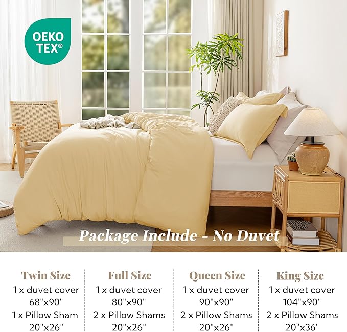 MILDLY Super Soft Duvet Cover 2pcs - 100% Washed Microfiber Butter Yellow Twin/Twin XL Comforter Cover Set with Zipper Closure & Corner Ties