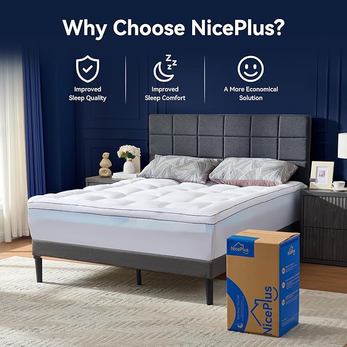 Queen Size 4 Inch Dual Layer Mattress Topper, 2 Inch Fluffy Soft Pillow Top Mattress Pad Cover and 2 Inch Gel Memory Foam for Back Pain Relief, Breathable, Cooling