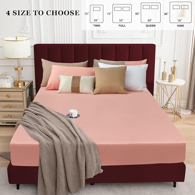 Sufdari Twin XL Mattress Protector,Waterproof Mattress Protector,Fitted Sheet Style Mattress Cover with 18" Deep Pocket,Washable and Comfortable-Light Pink,Twin XL