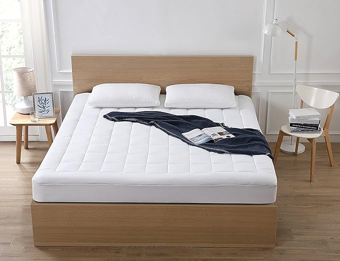 Twin XL Mattress Pad Cover Pillow Top with Stretches to 18” Deep Pocket Fits Up to 8”-21” Cooling White Bed Topper (Down Alternative, Twin XL Size)