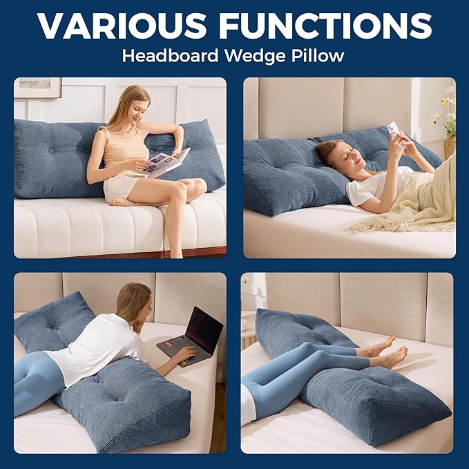 IASEAHK Headboard Pillow Twin, Triangle Pillows for Headboard, Head Board Backrest Wedge Pillow for Reading Sitting Working, Daybed Pillows with Removable Cover for Bed Dorm Sofa, Navy Blue