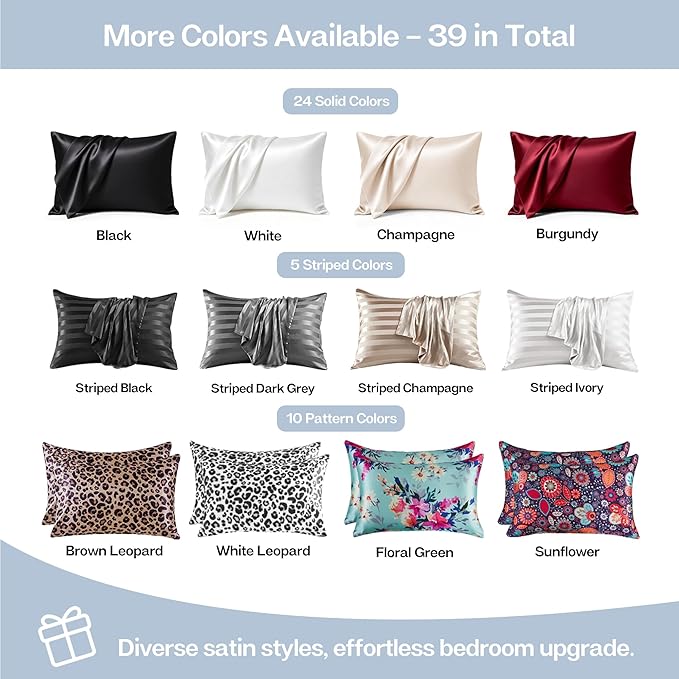 MR&HM Satin Pillowcase for Hair and Skin, Silk Satin Pillowcase 2 Pack, Standard Size Pillow Cases Set of 2, Silky Pillow Cover with Envelope Closure (20x26, Light Blue)