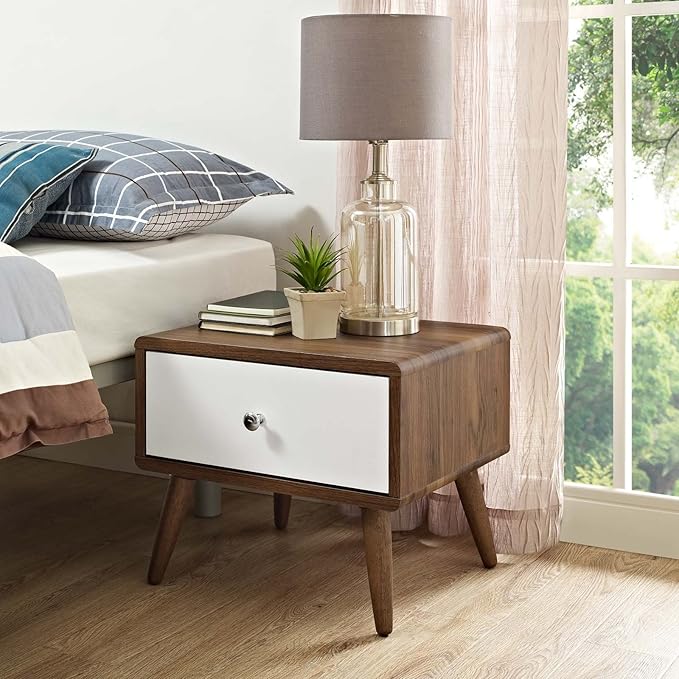 Modway Transmit Mid-Century Modern Nightstand or Side Accent Table in Walnut