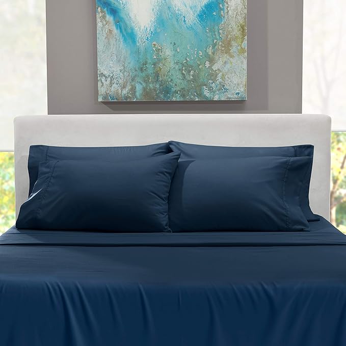Hearth & Harbor Extra Deep Pocket Queen Sheets Sets - Fits Mattress 18-24 Inches Deep - Extra Deep Pocket Sheets - 6 Piece Queen Size - Navy Blue