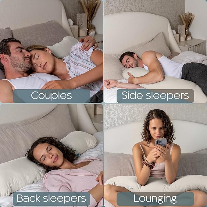 SleepCloud Weighted Body Pillow 8lbs - Weighted Pillow for Deeper Sleep (48" x 14") - Cooling Body Pillows for Adults, Side Sleeper Body Pillows with Cover (X-Large/Champagne)