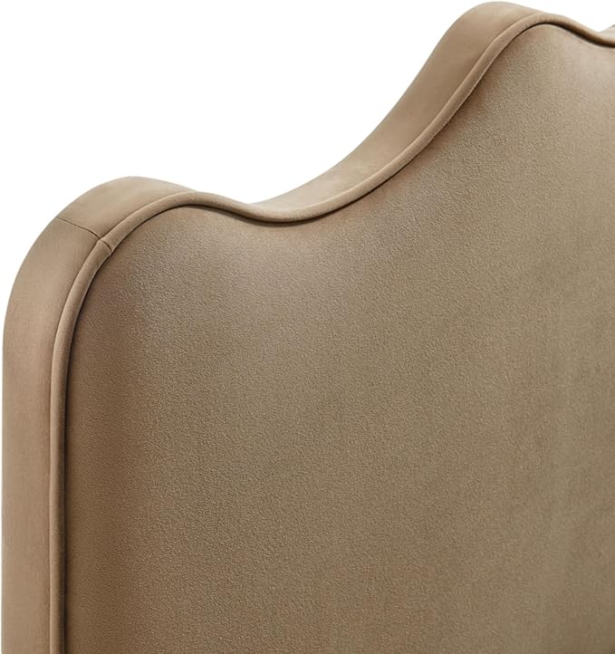 Monday Athena Full Size Performance Velvet Adjustable Headboard in Taupe - with Scalloped Wave Design and Stain-Resistant Velvet Upholstery
