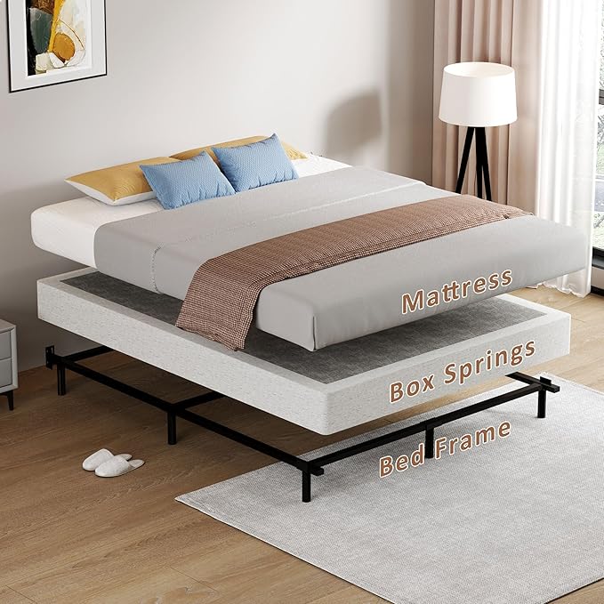 SHOANED 7 Inch Queen Box Spring - Metal Frame Mattress Foundation Memory Foam Basics Bed Base Heavy Duty Box Springs No Noise, 3000lbs Max Weight Capacity