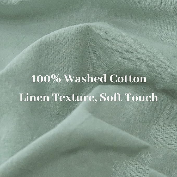 NEXHOME PRO Green Duvet Cover Set California King Linen Feel Textured Organic Natural 100% Washed Cotton Duvet Cover 3 Pieces Bedding Set with Zipper Closure, Breathable, Soft (No Comforter)