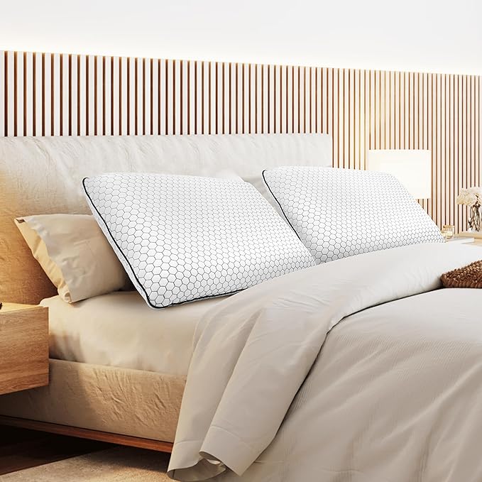 CushyOasis Memory Foam Pillows for Side, Back and Stomach Sleepers, Set of 2, Bed Pillow with Washable Cover and Breathable Mesh, Bed Pillow for Sleeping (Light Grey,Standard Size)