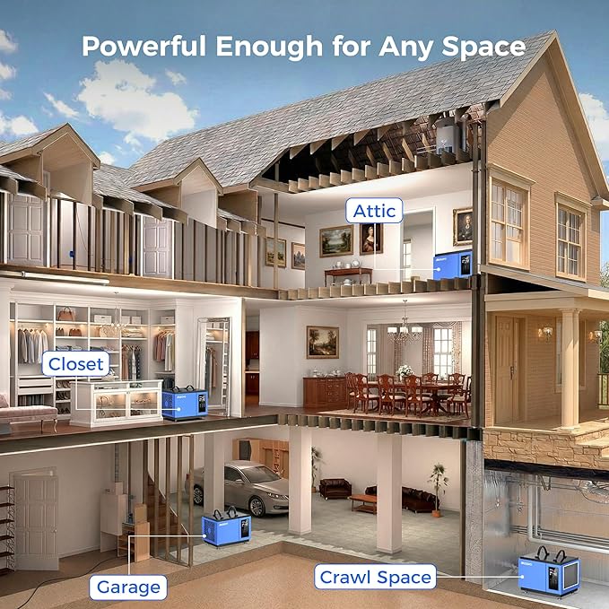 75 Pints Crawl Space Dehumidifier with Pump and Drain Hose, Commercial Dehumidifier for Basement up to 5,200 Sq. Ft for Water Damage, Attic, Garage, Industrial, Auto Defrost, Humidity Control