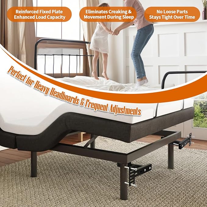 Headboard Bracket Adjustable Bed Base Bed Extra Thick Steel Universal Kit Heavy Duty No Noise No Wobble Easy Install Black Compatible Full Twin (Black,2pack) (1)