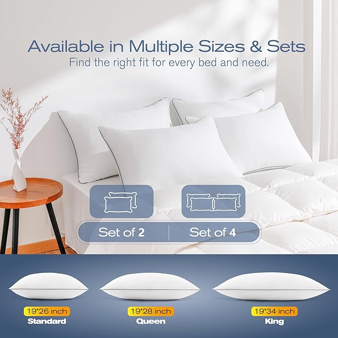 King Size Pillows Set of 4, Ultra Thick Down Alternative Bed Pillows,Cooling Hotel Quality King Size Pillows for Back, Stomach or Side Sleepers,Machine Washable (White,4 Pack)