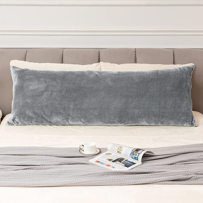 BEDELITE Body Pillow Cover with Zipper Closure, Super Soft and Cozy Fuzzy Fleece Body Pillowcase 20 x 54 Inches, Luxury Fluffy Plush Long Body Pillow Pillowcase for Fall and Winter(Gray)