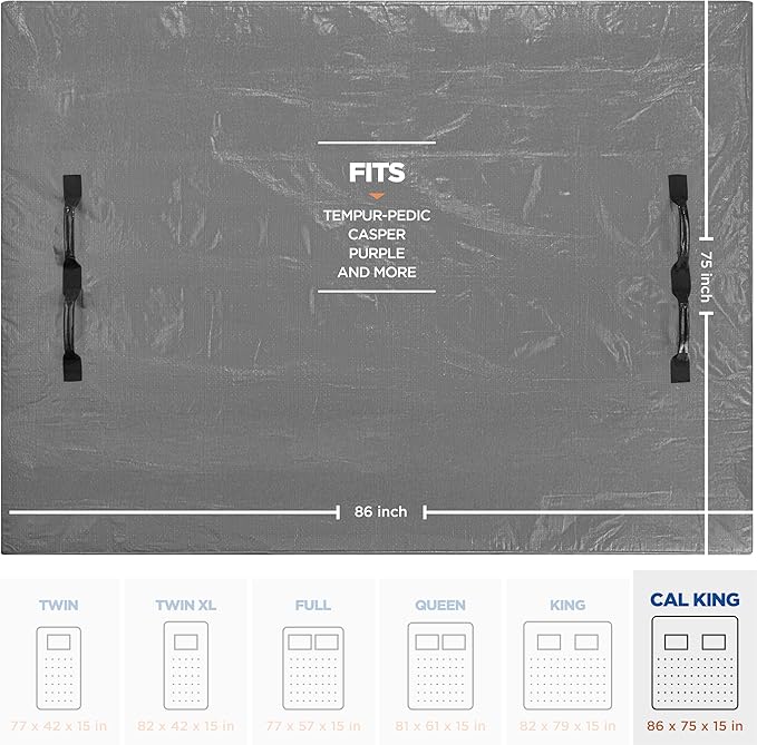 Mattress Bags For Moving With 8 Handles (2-Pack) California King Mattress Moving Bag Tear-Proof Mattress Storage Cover With Dual Zippers Cali King Mattress Moving Bags For Storage Mattress Protector