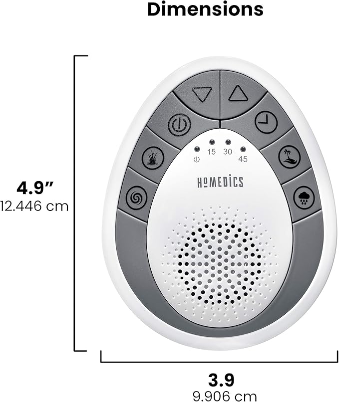 Homedics White Noise Sound Machine, Small Travel Sound Machine with 4 Relaxing Nature Sounds, Portable Sound Therapy for Home, Office, Nursery, Auto-Off Timer, by Homedics