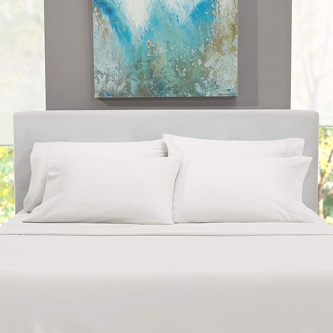 Hearth & Harbor Bed Linen Set - Twin Size - 4 Piece Sheets - White - Extra Deep Pocket Microfiber
