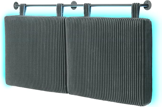 Headboard Queen Size,Modern Wall Mounted Headboards with LED Light for Bed with Upholstery Hanging Headboard for Bedroom,Featuring High-Density Sponge Padding,Grey