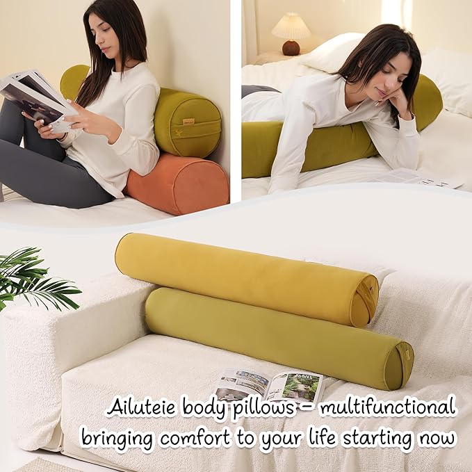 Body Pillow for Adults,Long Round Pillow,Big Cylindrical Pillow,Large Full Bolster Pillows for Side Sleepers (Golden Yellow, 47.24"*7.87")