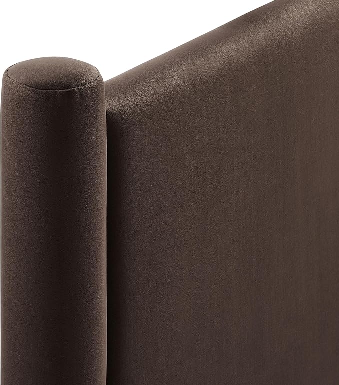 Modway Rael Queen Upholstered Headboard with Pillars in Chocolate Brown – Velvet Headboard – Stain-Resistant Performance Velvet Headboard for Queen Size Beds